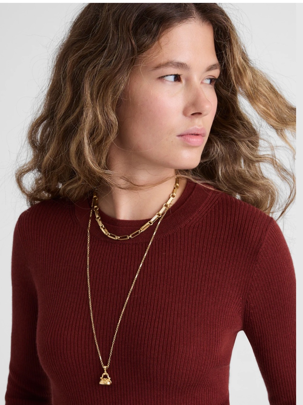 NWT Madewell Size Medium Double Layered Crewneck Sweater in Merino-Silk Rust - Picture 3 of 7